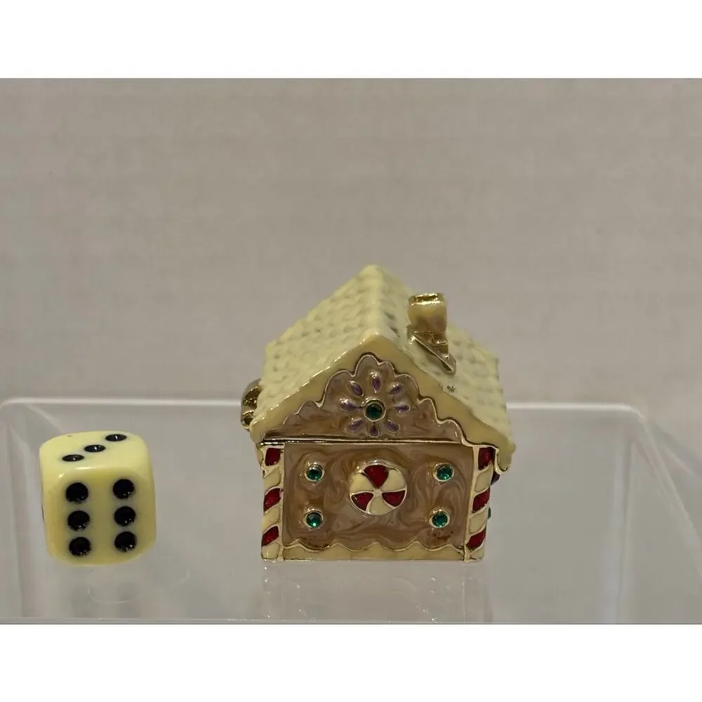 Vintage Monet Enameled Mini Gingerbread House Christmas Trinket Box